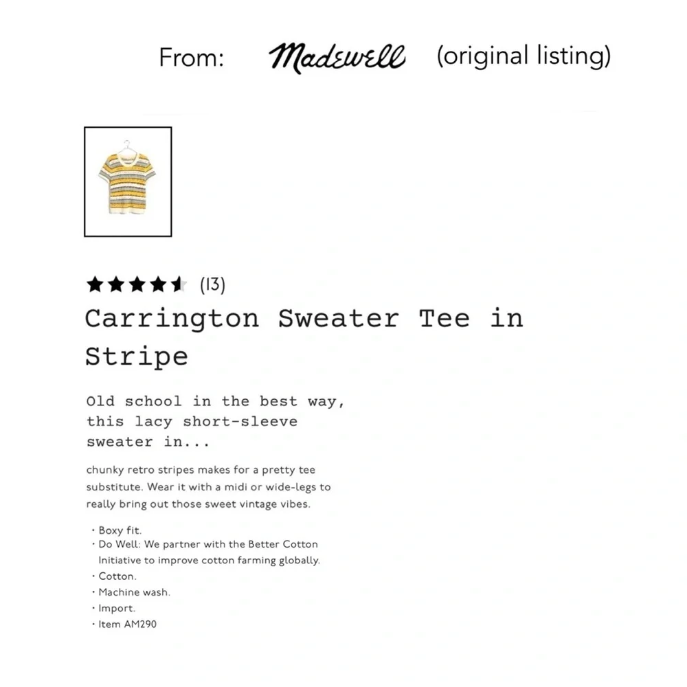 NWT Madewell Chunky Striped Short Sleeve Sweater Tee - Picture 9 of 10